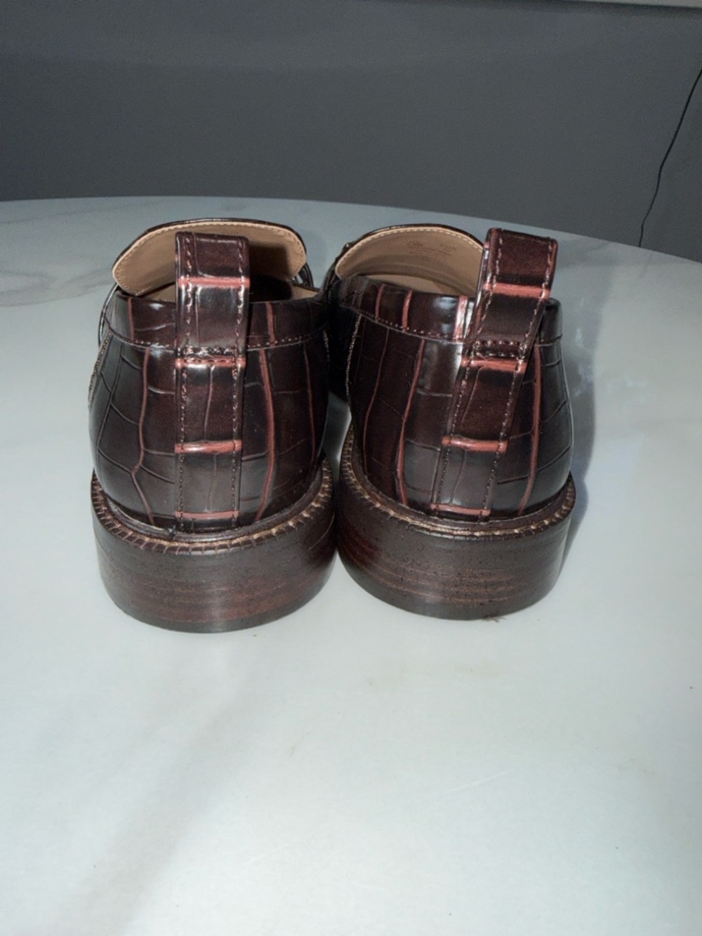Sam Edelman Dark Brown Croc-Embossed Leather Loafers with Gold Hardware - Picture 5 of 8